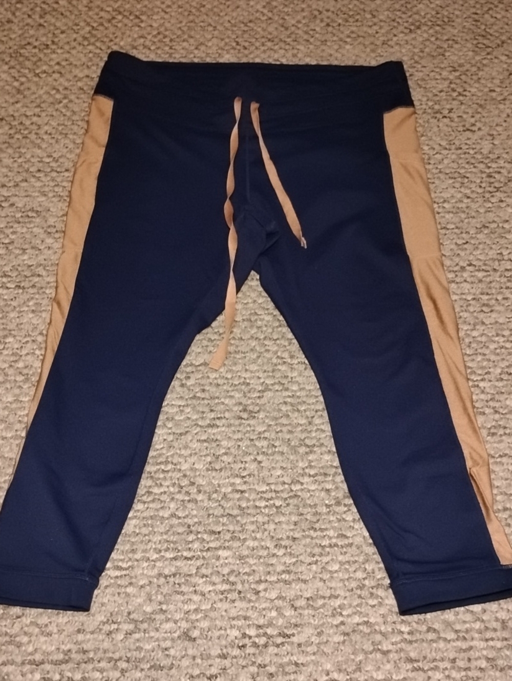 Fabletics Navy and Tan Powerhold Leggings with Drawstring